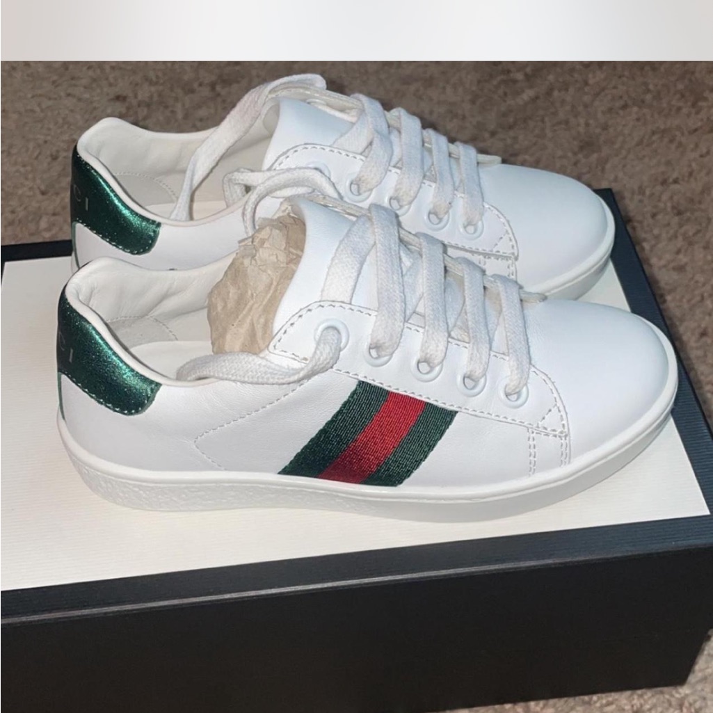 Kids White And Green Sneakers